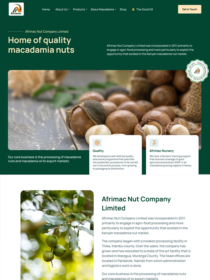 Afrimac Nuts website