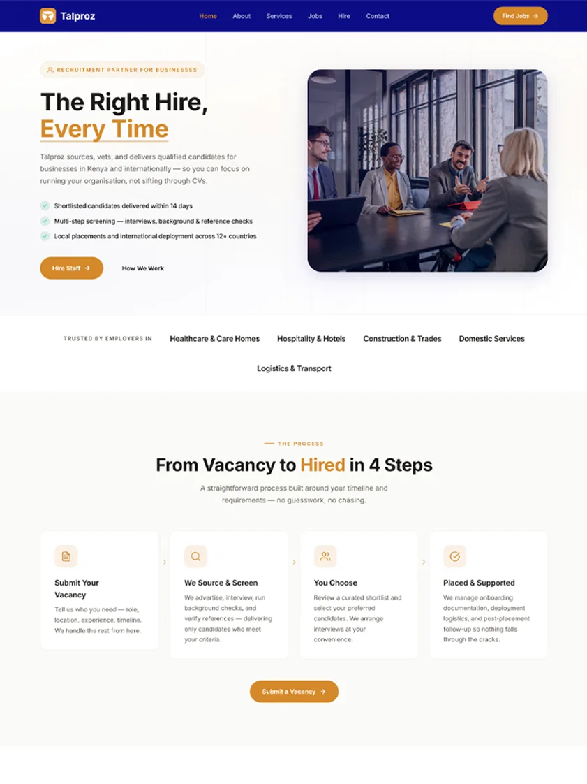 Talproz Recruiting Agency website